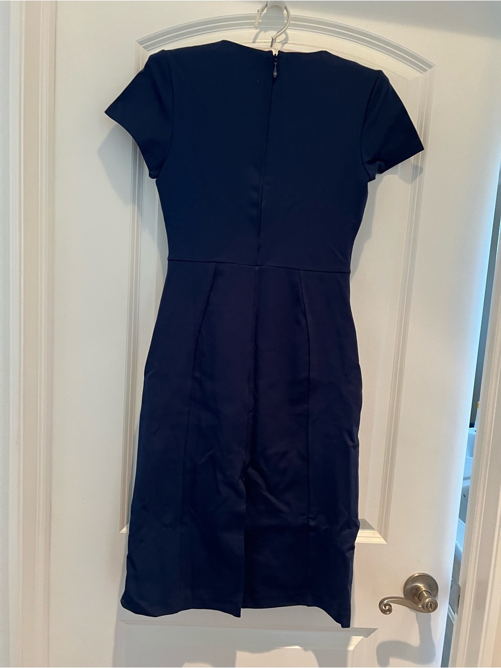 Navy Midi Sheath Dress with Short Sleeves